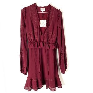 Foxiedox Burgundy Cold Shoulder Lace-Up Dress NWT